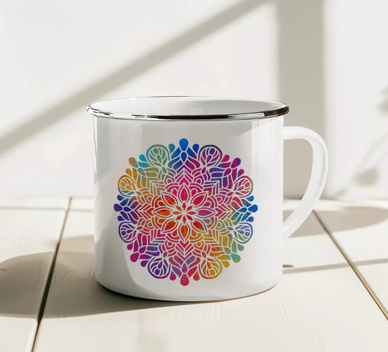 Mandala arcobaleno tazza in smalto da Spiritual Touch