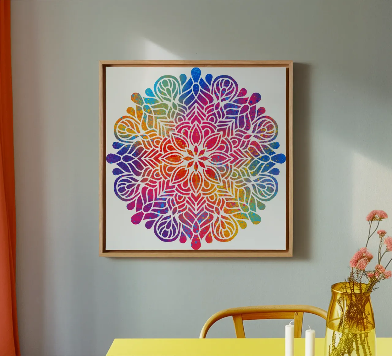 Mandala arcobaleno tela con Cornice a cassetta da Spiritual Touch