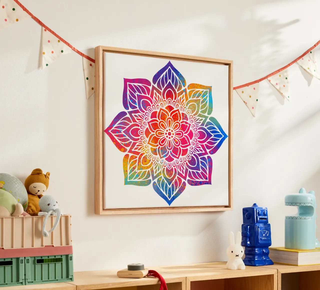 Mandala arcobaleno tela con Cornice a cassetta da Spiritual Touch