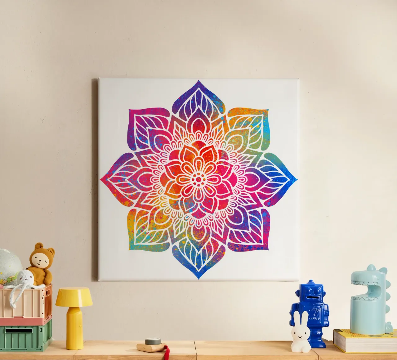 Mandala arcobaleno tela con Cornice a cassetta da Spiritual Touch