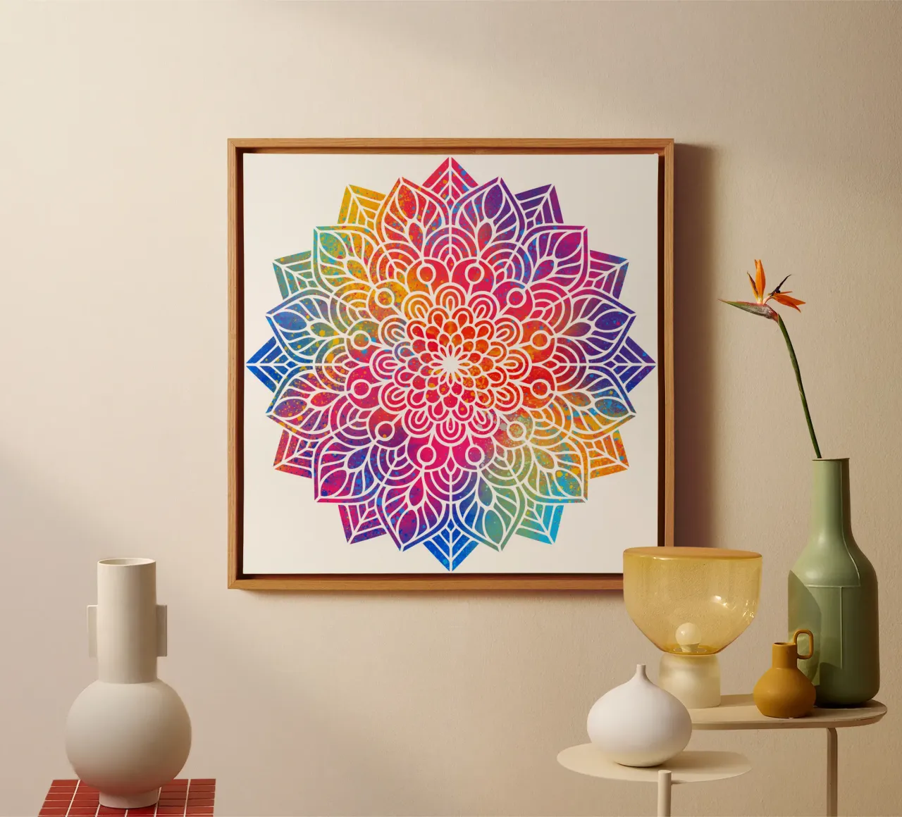 Mandala arcobaleno tela con Cornice a cassetta da Spiritual Touch