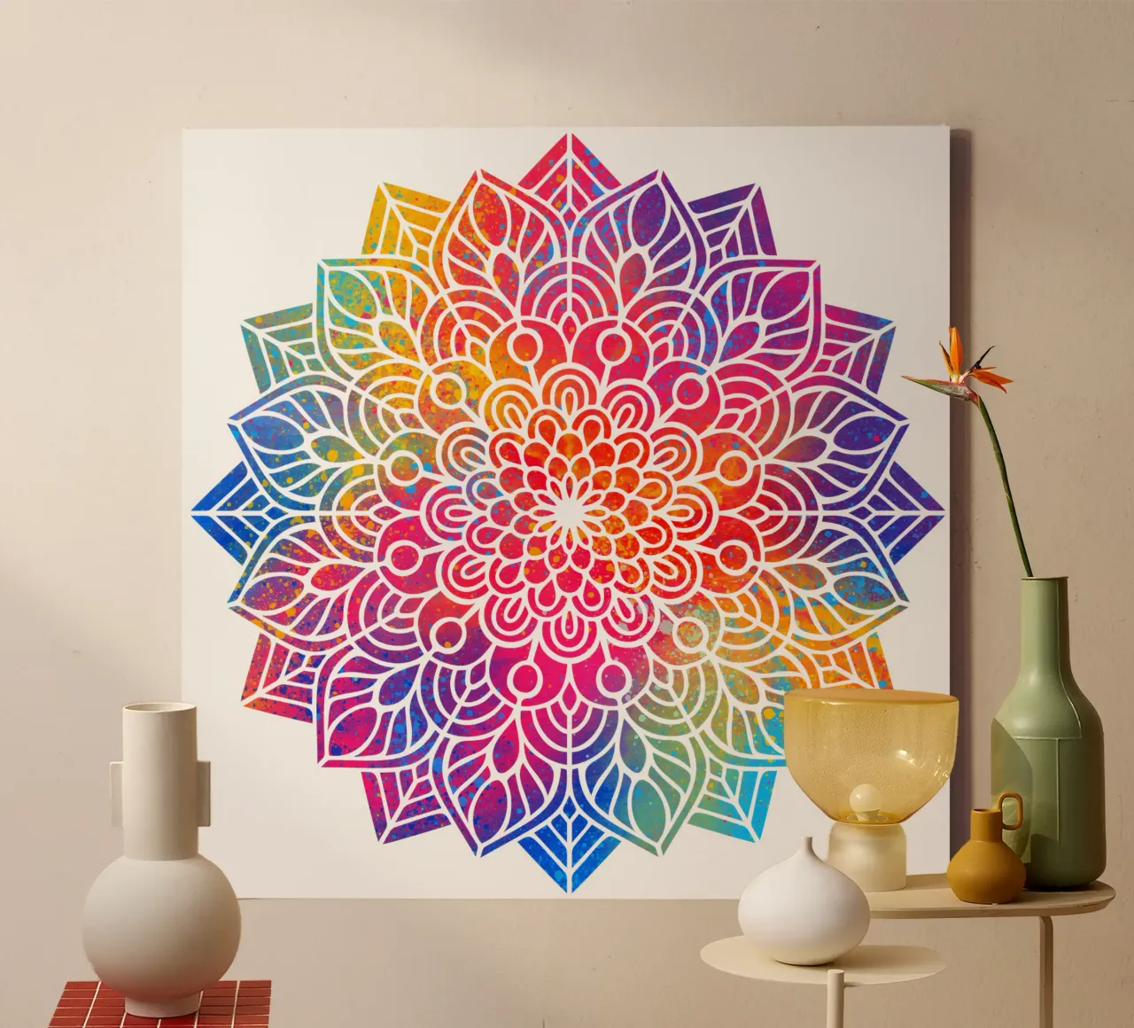 Mandala arcobaleno tela con Cornice a cassetta da Spiritual Touch