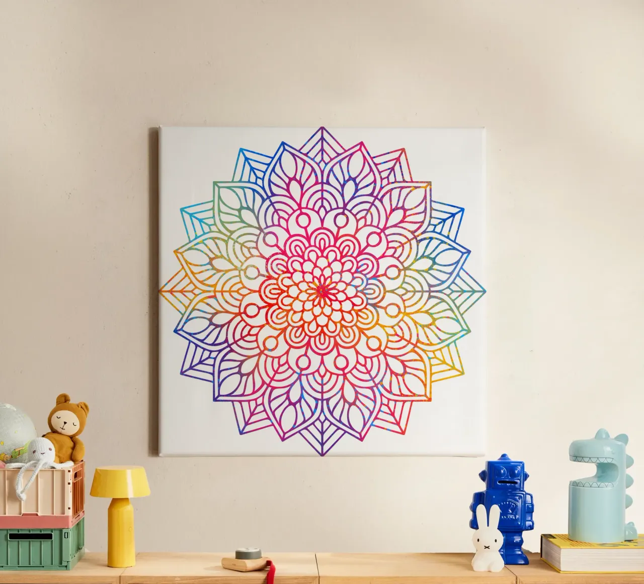 Mandala arcobaleno tela con Cornice a cassetta da Spiritual Touch