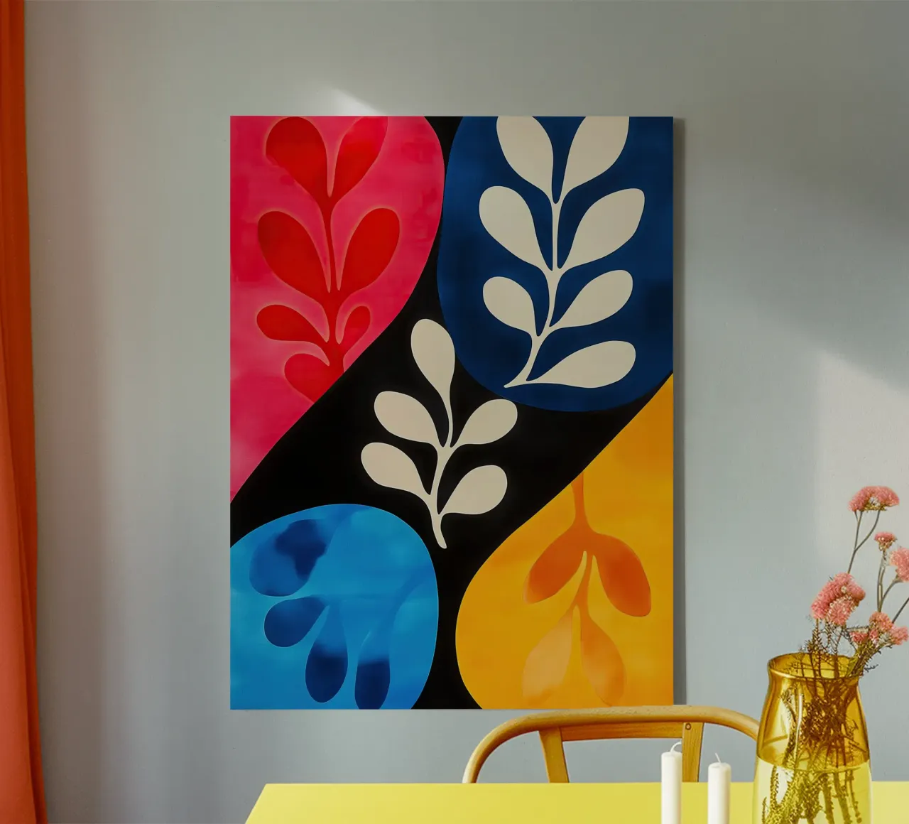 Colourful abstract botanical pattern canvas by Autofocus