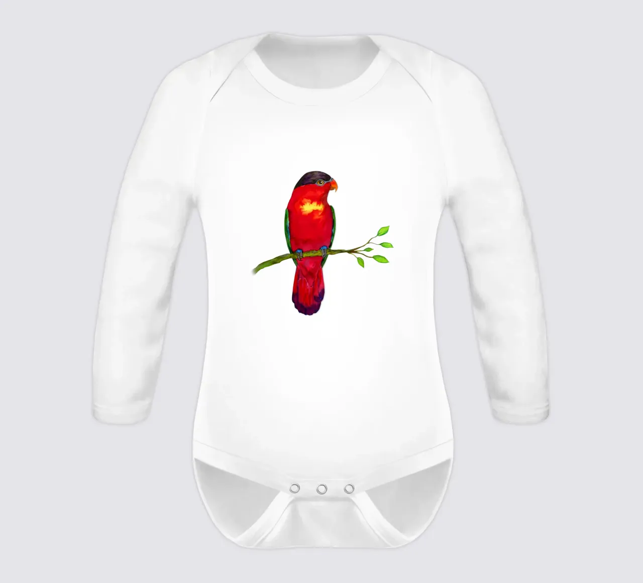 Purple naped lory Watercolor long-sleeve baby romper by BwiseLizzy