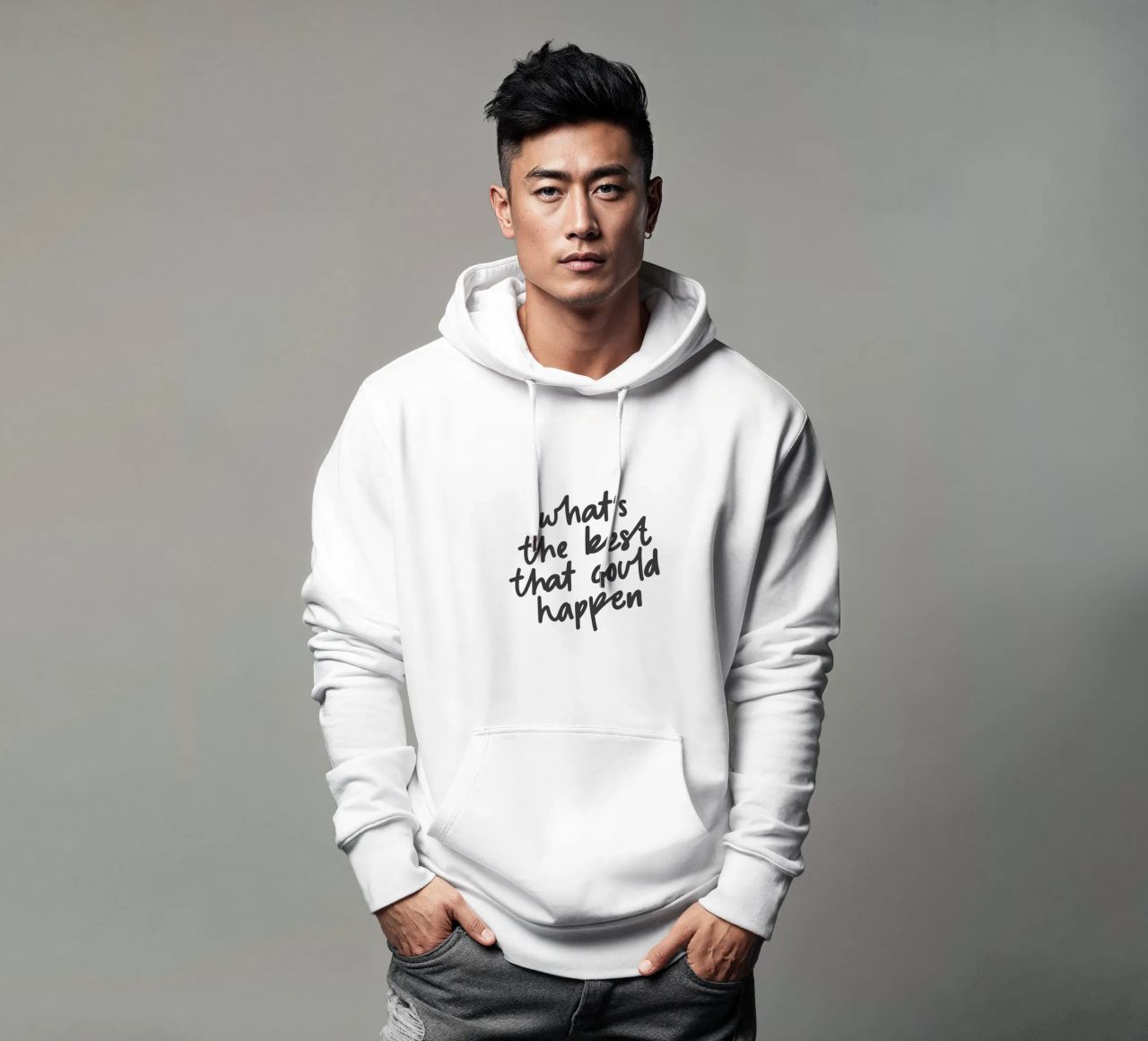 Qual è il meglio che possa accadere Tipografia Design felpa con cappuccio da THE MOTIVATED TYPE