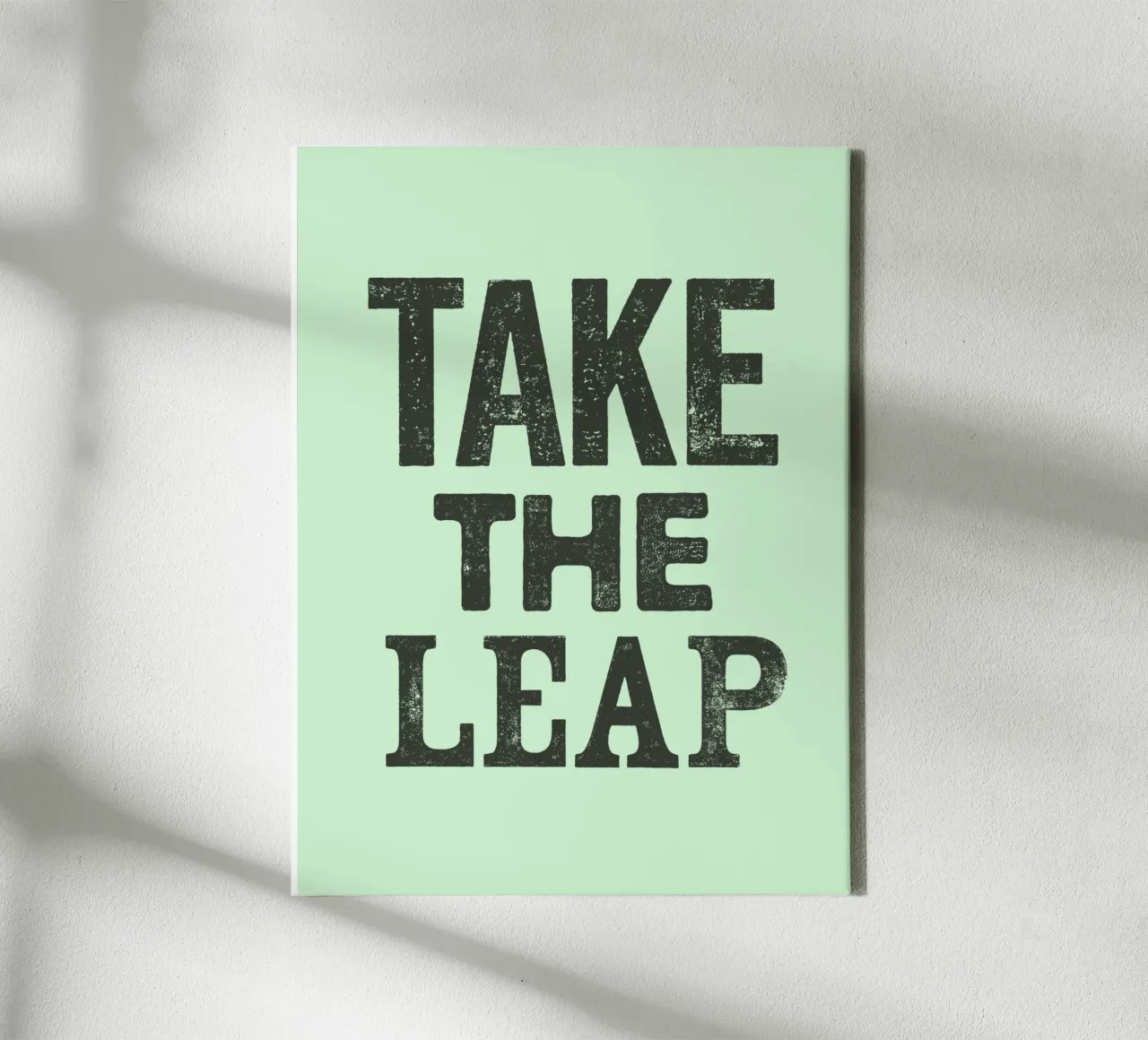 Take the Leap Letterpress Typography Print in Green canvas with Floater frame by THE MOTIVATED TYPE