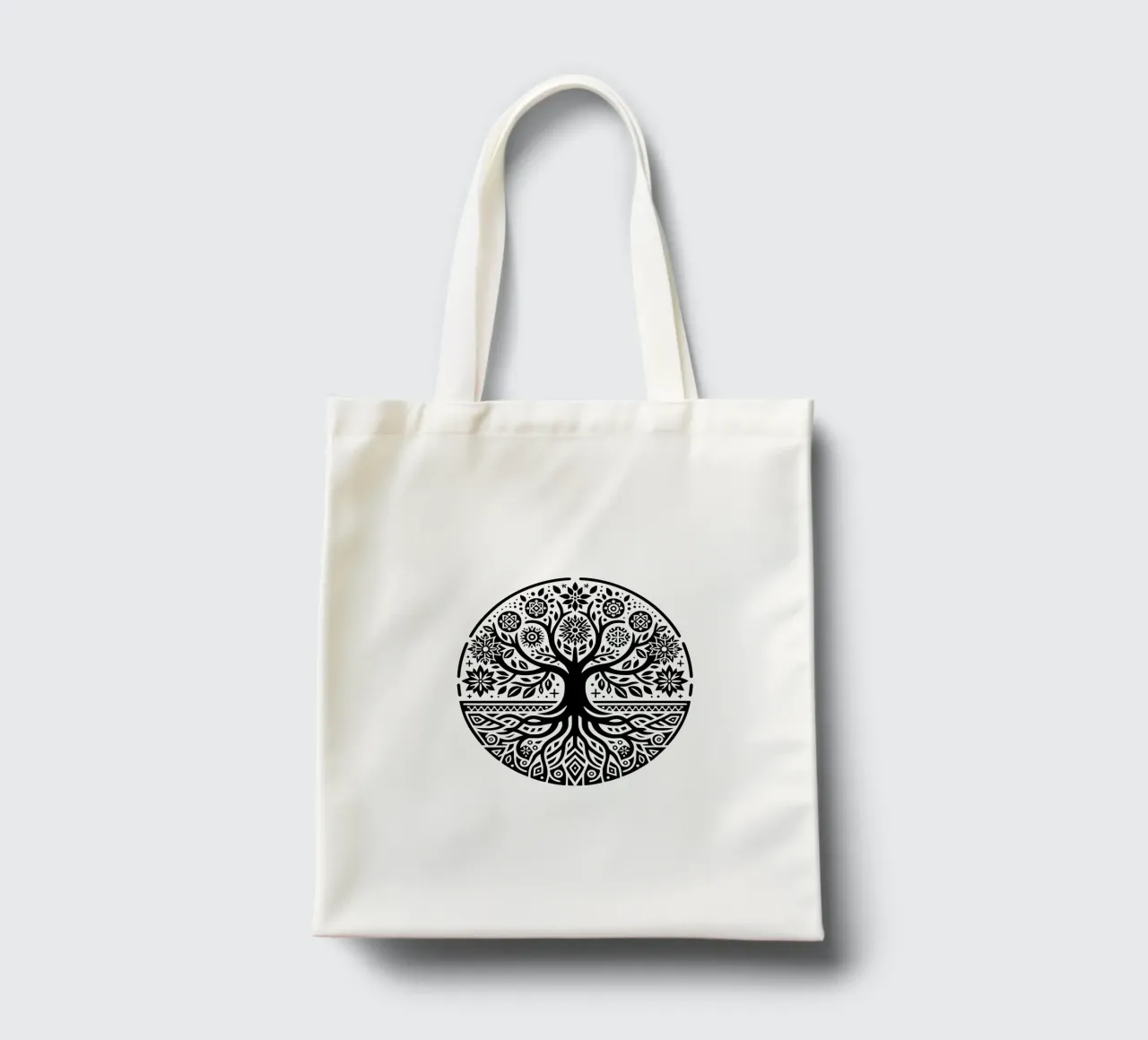 Albero della vita in bianco e nero borsa in juta da Spiritual Touch