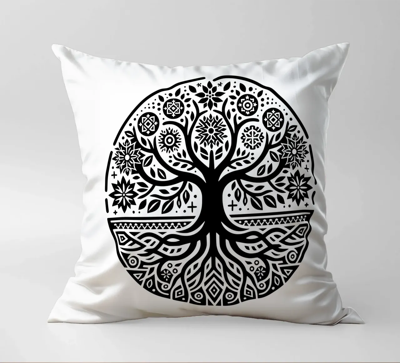 Albero della vita in bianco e nero cuscino da Spiritual Touch