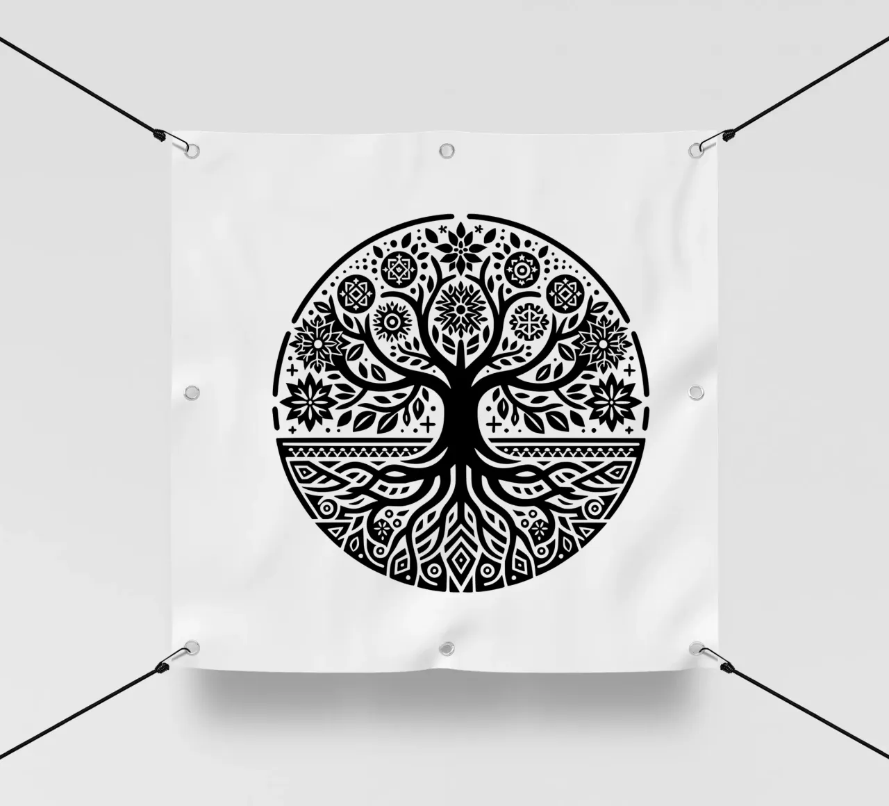 Albero della vita in bianco e nero telo in pvc da Spiritual Touch