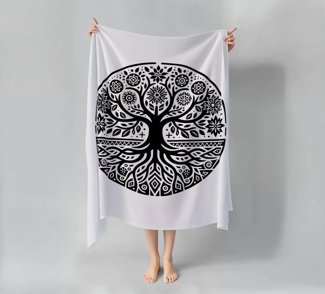 Albero della vita in bianco e nero telo mare da Spiritual Touch