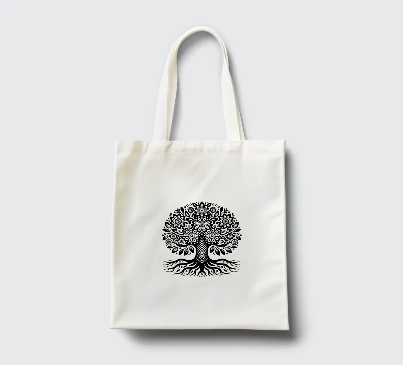 Albero della vita in bianco e nero borsa in juta da Spiritual Touch