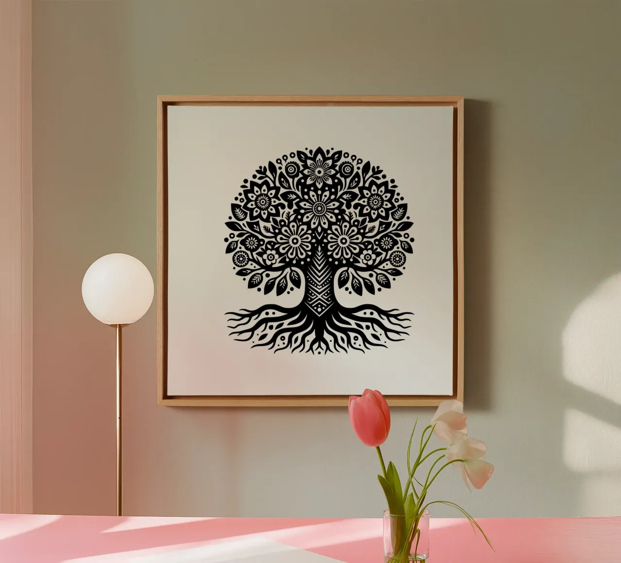 Albero della vita in bianco e nero tela con Cornice a cassetta da Spiritual Touch
