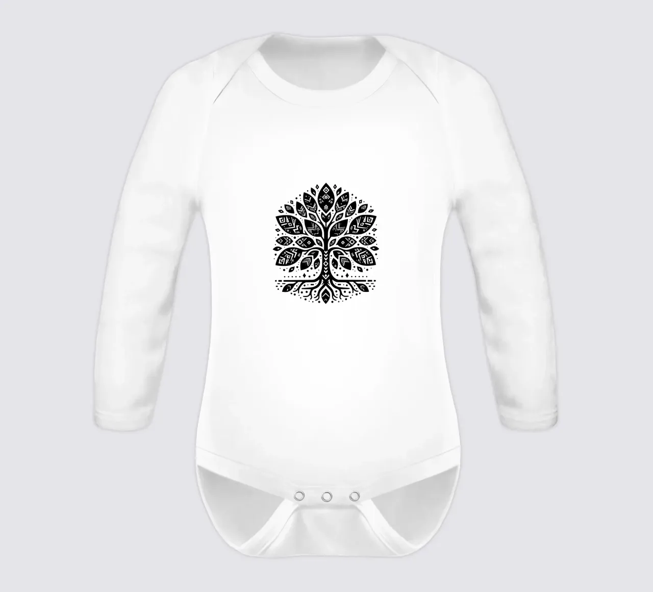 Black & White Tree of Life long-sleeve baby romper by Spiritual Touch