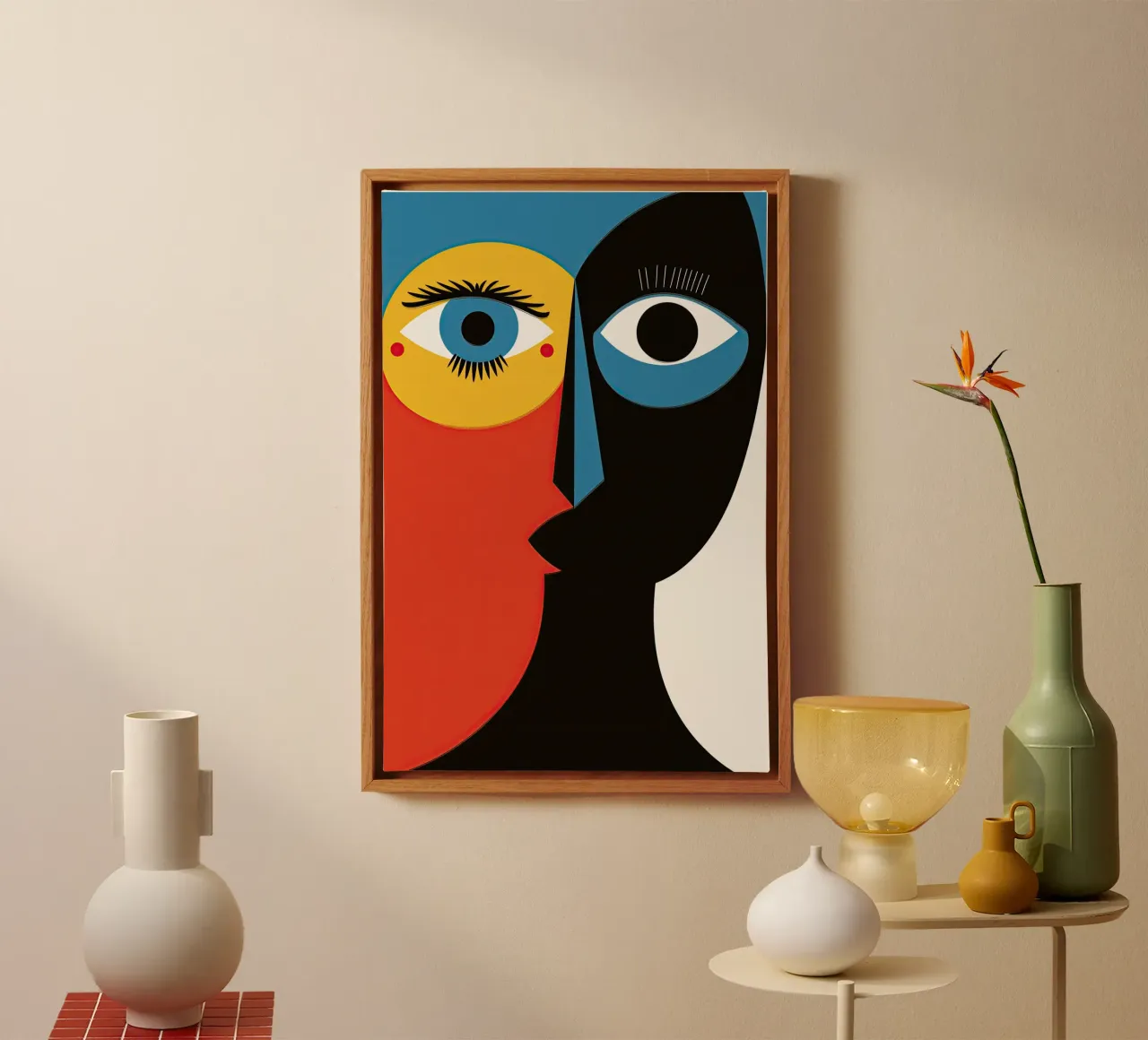 Abstract kleurrijk geometrisch portret canvas met Baklijst van Autofocus