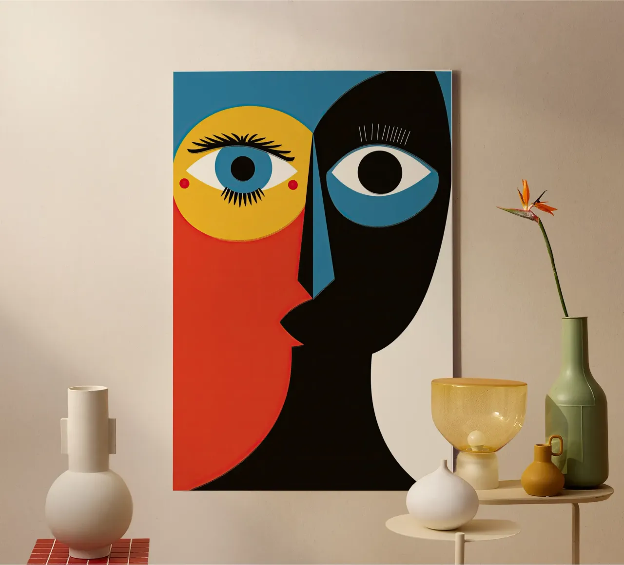 Abstract kleurrijk geometrisch portret canvas met Baklijst van Autofocus