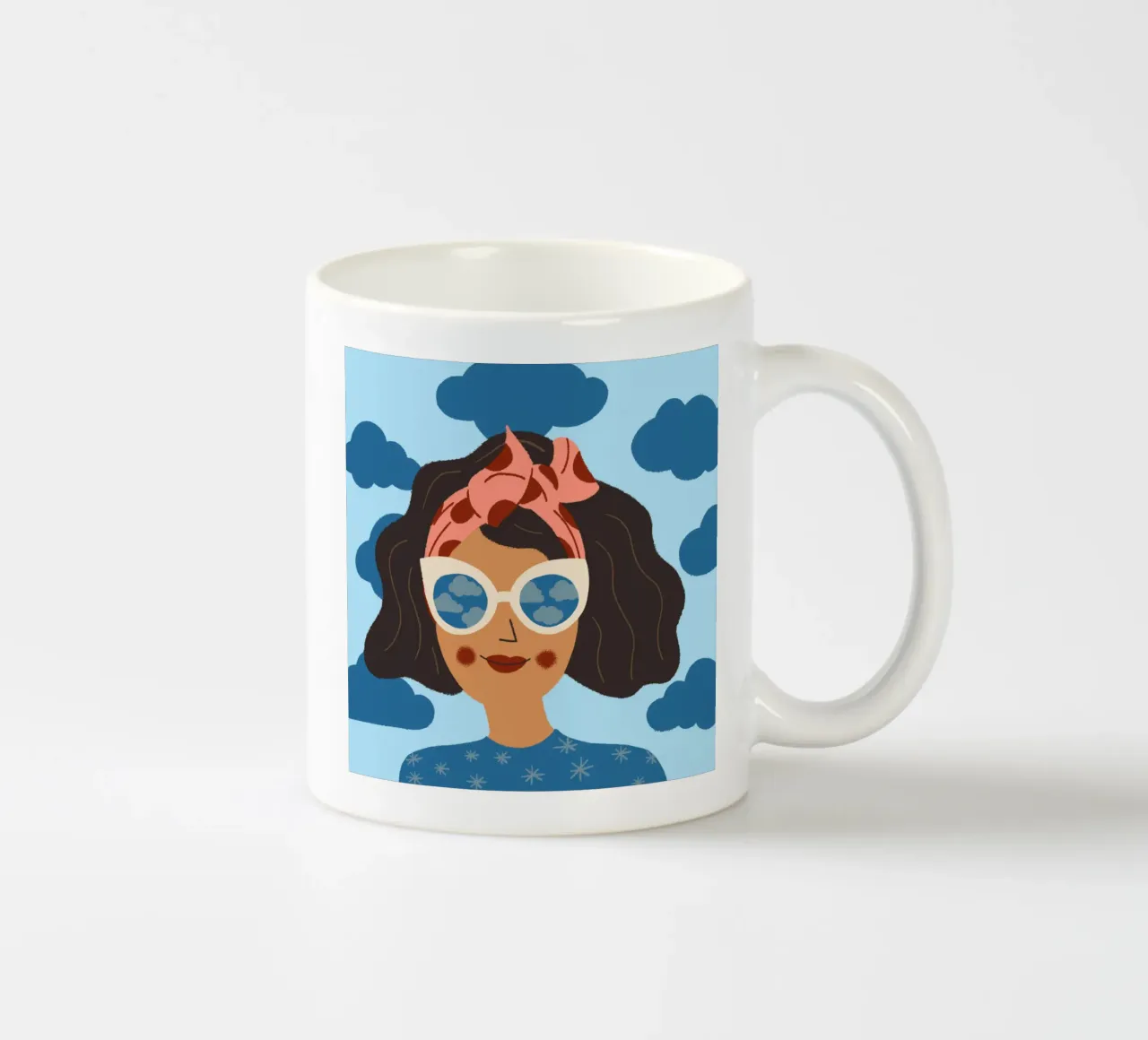Abstraktes Porträt einer Frau mit Sonnenbrille Tagtraum tazza in ceramica da incomeforcreatives