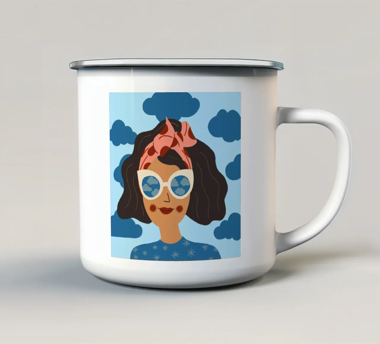Abstraktes Porträt einer Frau mit Sonnenbrille Tagtraum tazza in smalto da incomeforcreatives