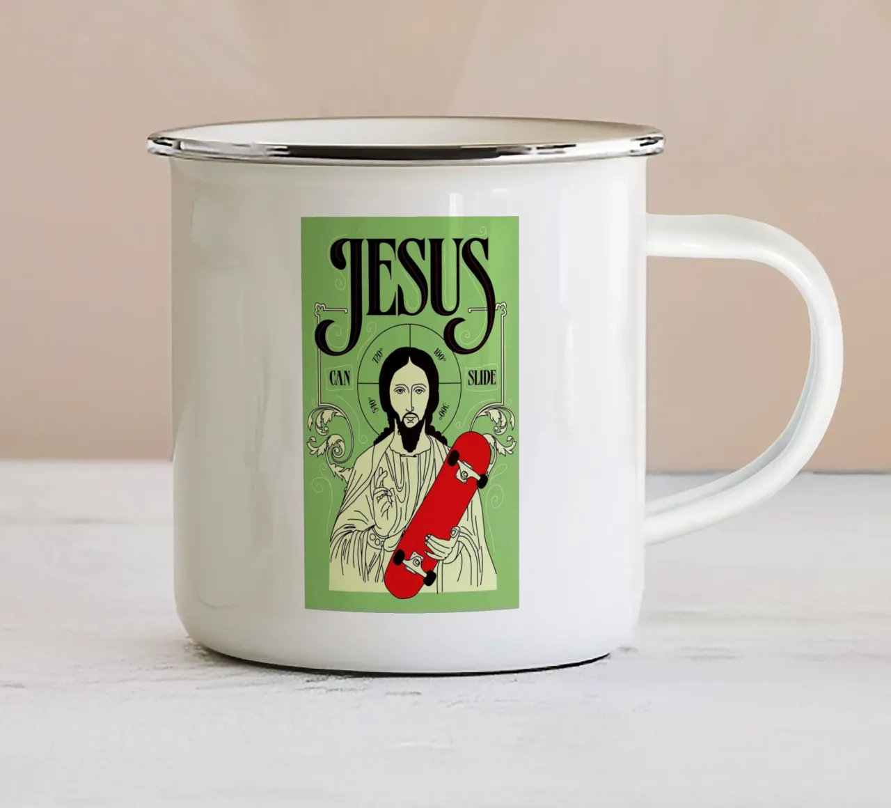 Jesus Can Slide tazza in smalto da Róbert Farkas