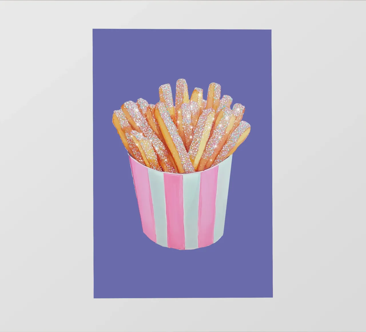 Patatine fritte scintillanti in tazza a righe rosa pellicola backlit da Melloi Art Print