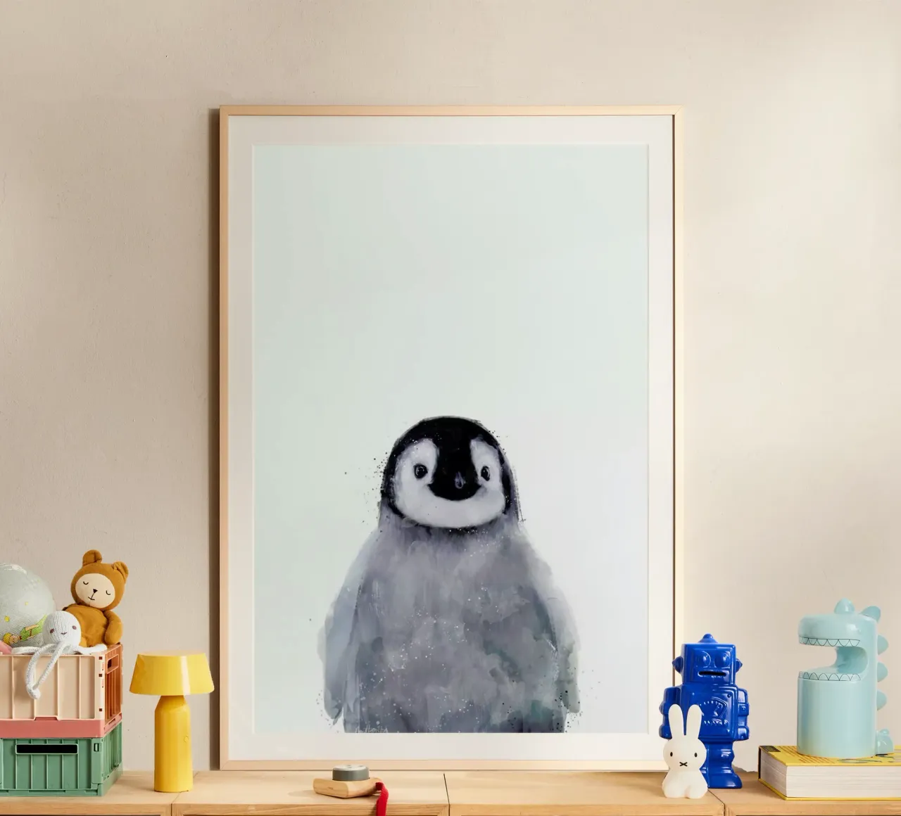 Little Penguin poster con telaio in legno da Amy Hamilton