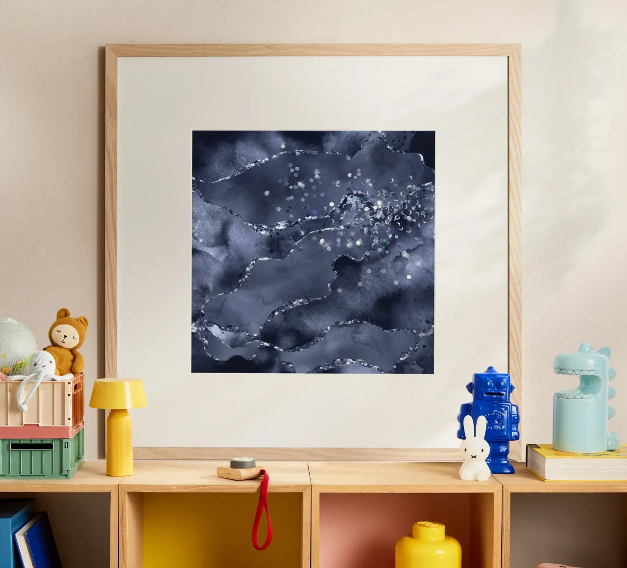 Marineblauer Glitzerachat Textur 03 Poster von Gemstone Textures