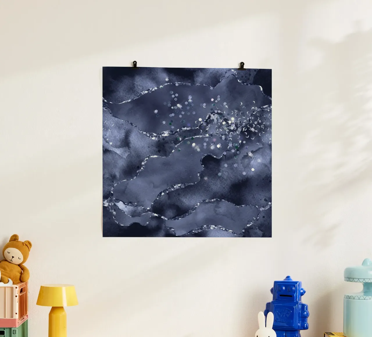 Marineblauer Glitzerachat Textur 03 Poster von Gemstone Textures