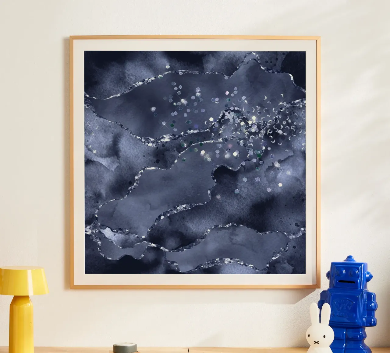 Marineblauer Glitzerachat Textur 03 Poster von Gemstone Textures