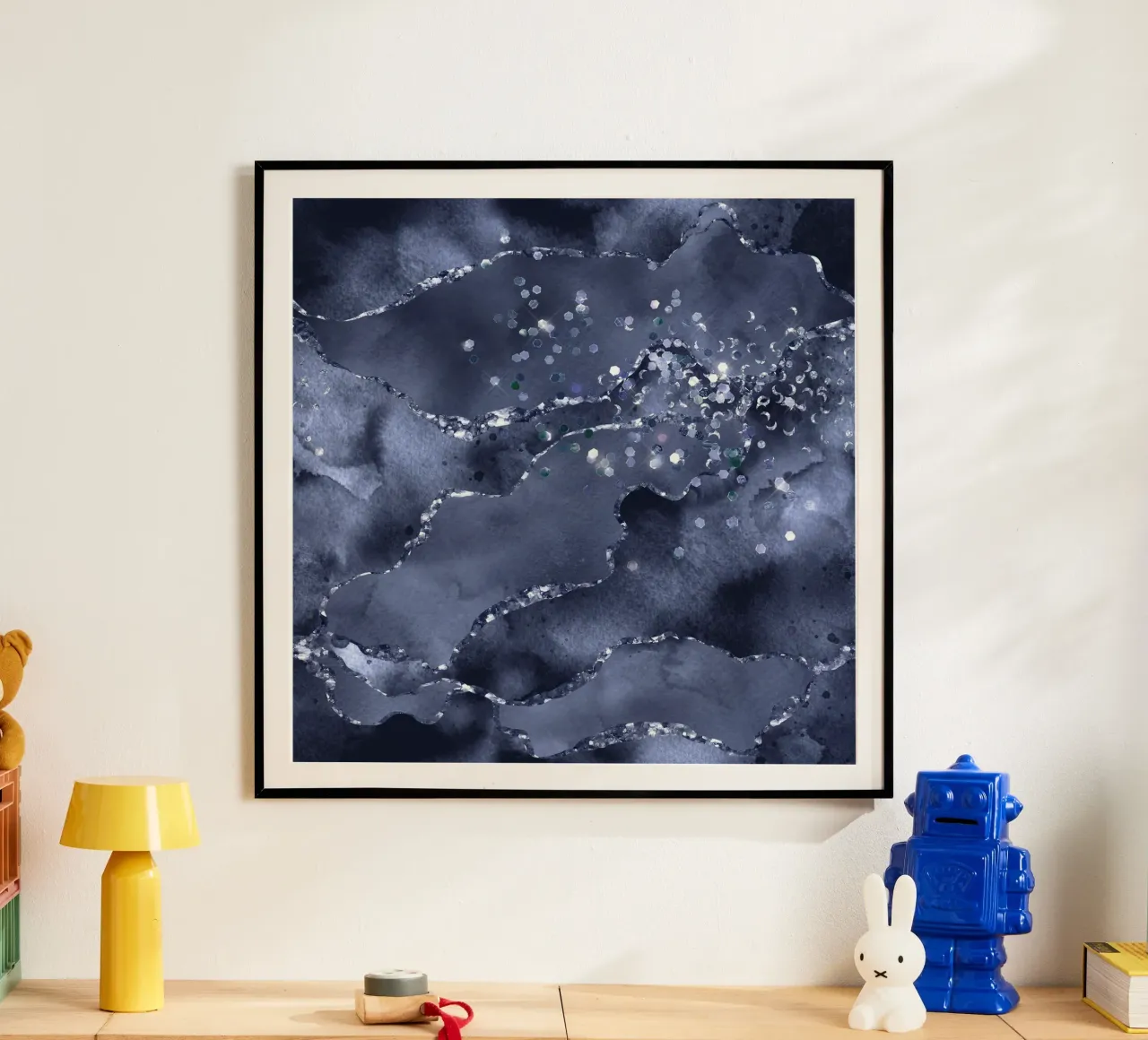 Marineblauer Glitzerachat Textur 03 Poster von Gemstone Textures