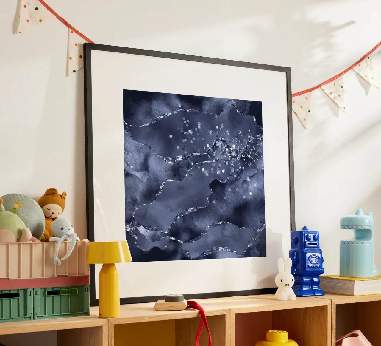 Marineblauer Glitzerachat Textur 03 Poster von Gemstone Textures