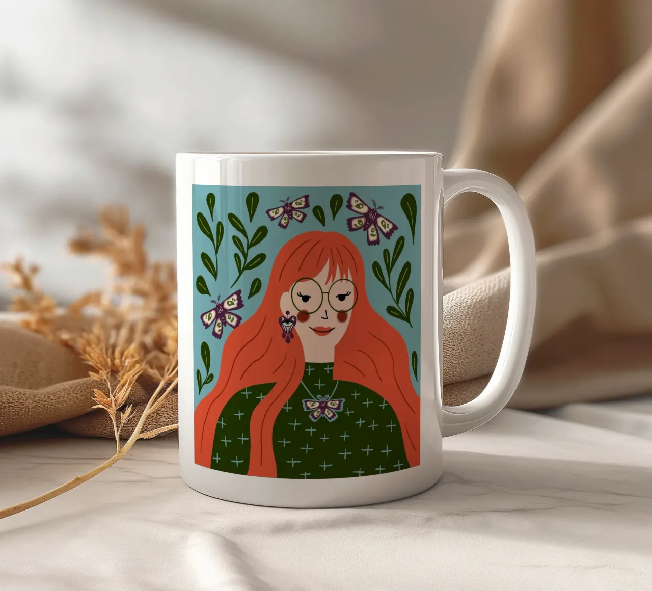 Spirituelle Kunst Frau mit Schmetterlingen Traum ceramic mug by incomeforcreatives