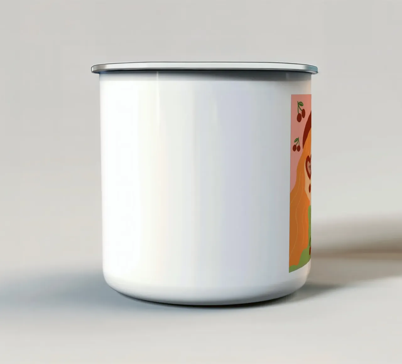 Frau mit Kirschen Herzsonnenbrille Vogel bunte Illustration Emaille Tasse von incomeforcreatives