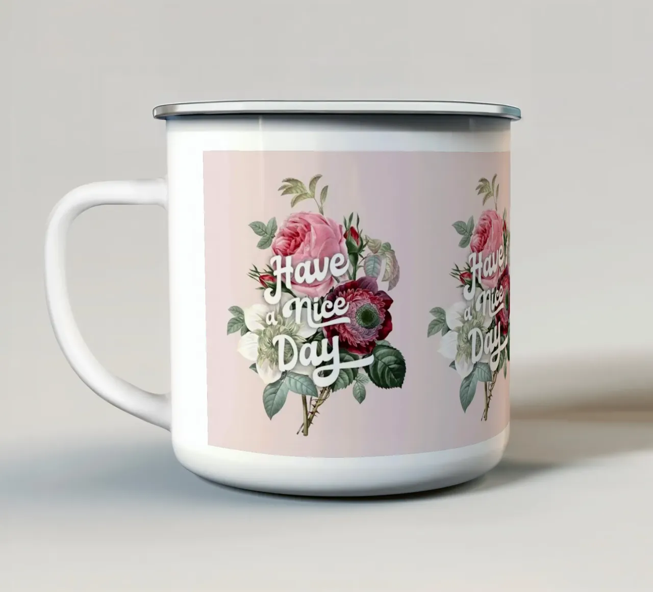 Vintage Floral "Have a Nice Day" Art Print tazza in smalto da showmemars