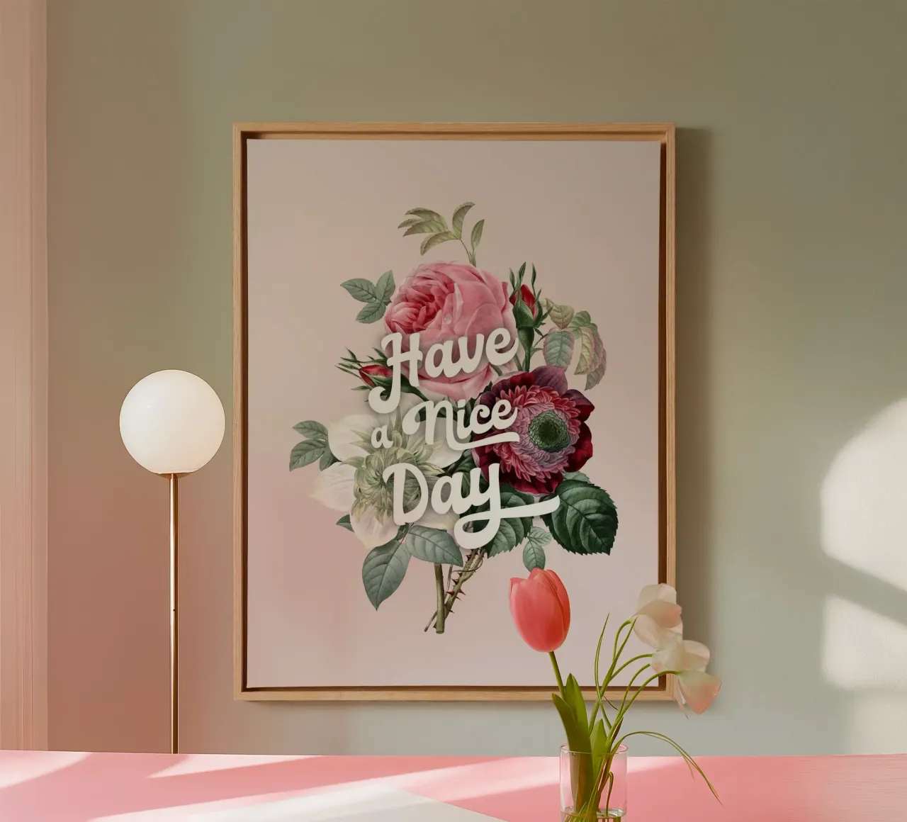 Vintage Floral "Have a Nice Day" Art Print tela con Cornice a cassetta da showmemars
