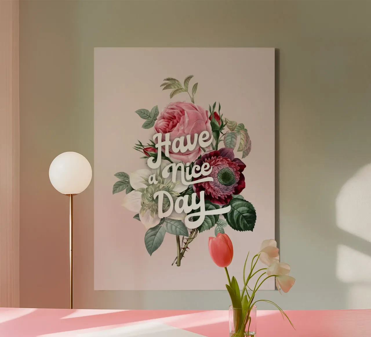 Vintage Floral "Have a Nice Day" Art Print tela con Cornice a cassetta da showmemars