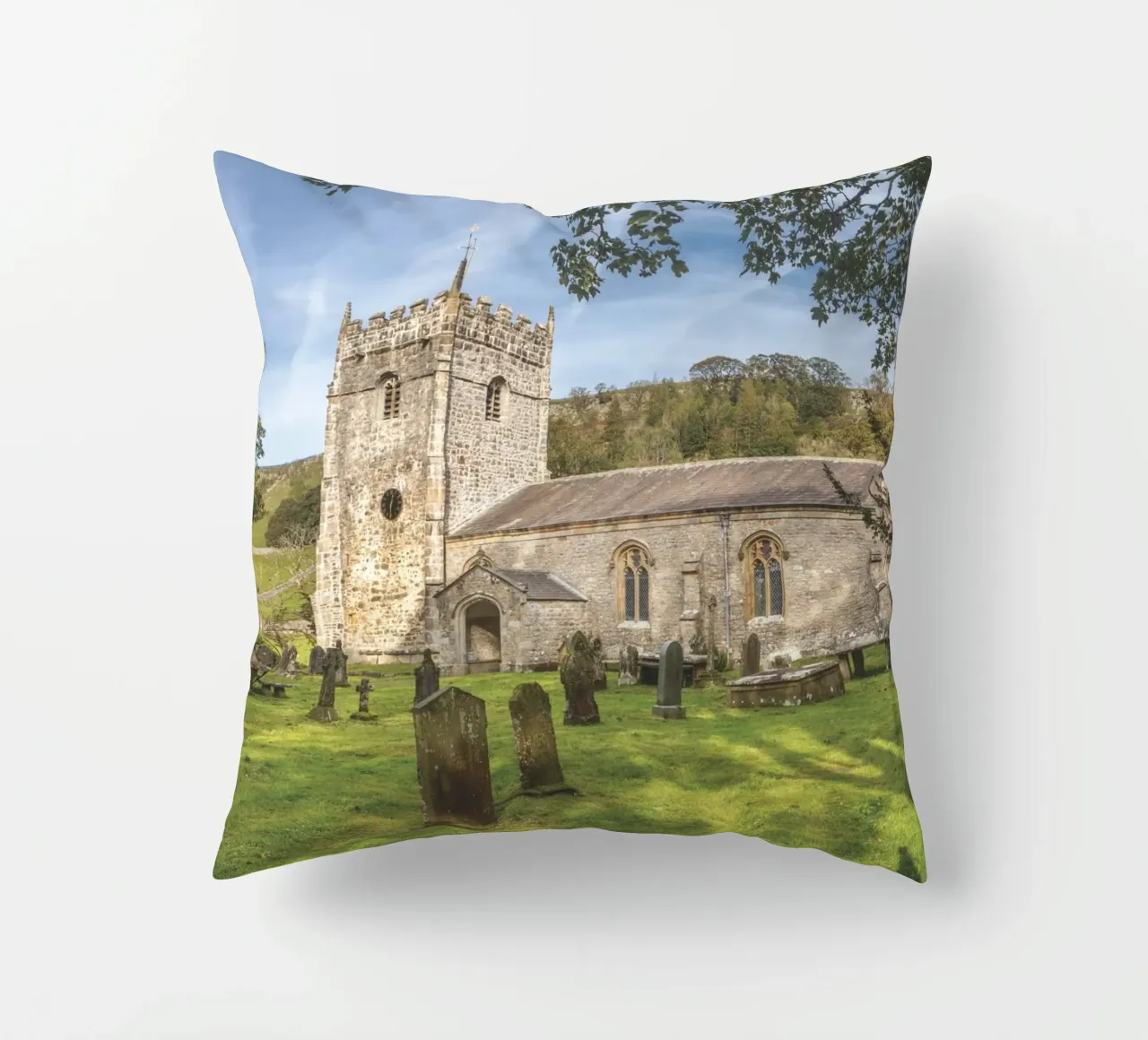 St Oswald's Church Arncliffe cuscino da Dave Hare Photography