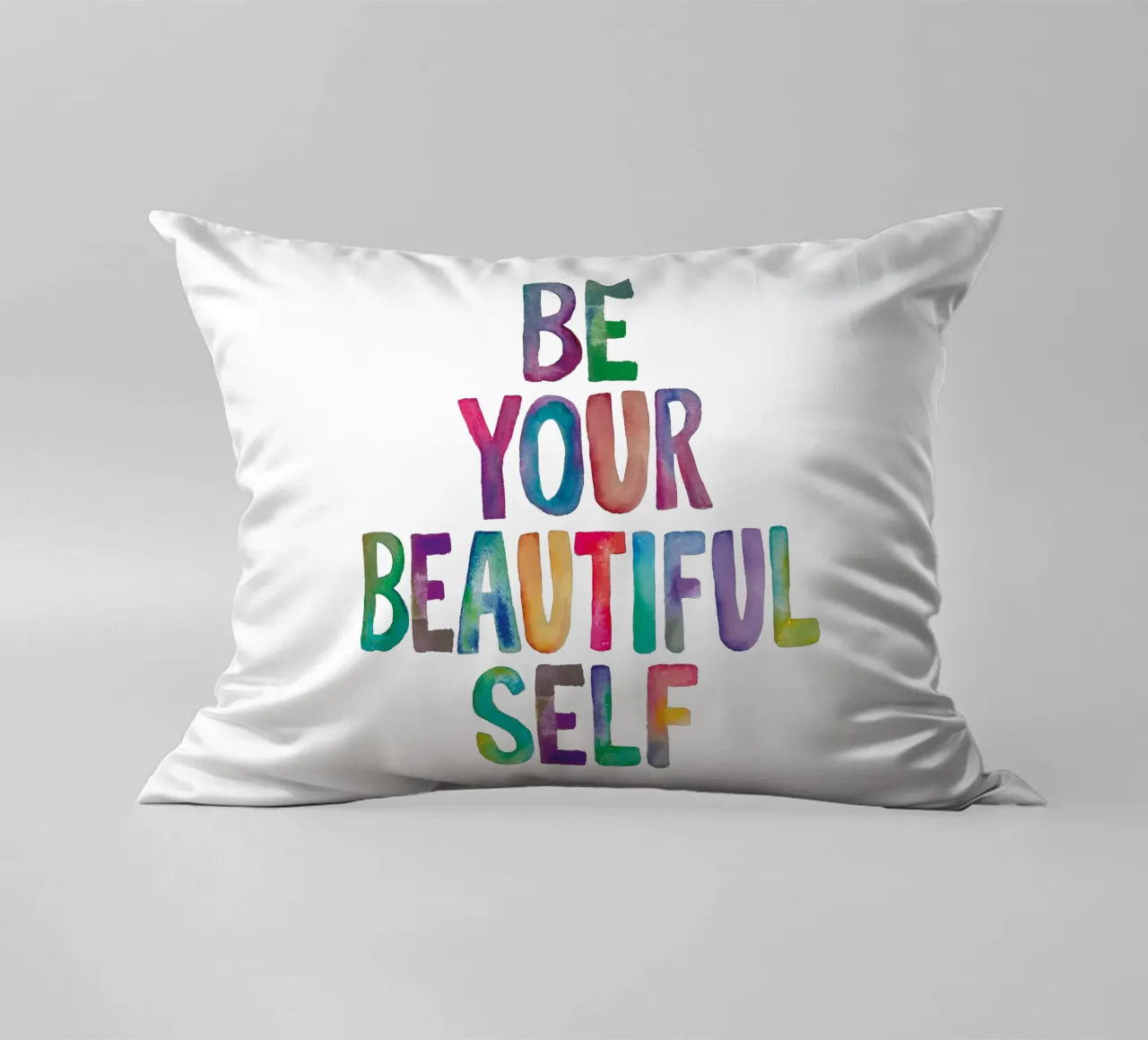 Be Your Beautiful Self - Design tipografico arcobaleno per bambini cuscino da THE MOTIVATED TYPE