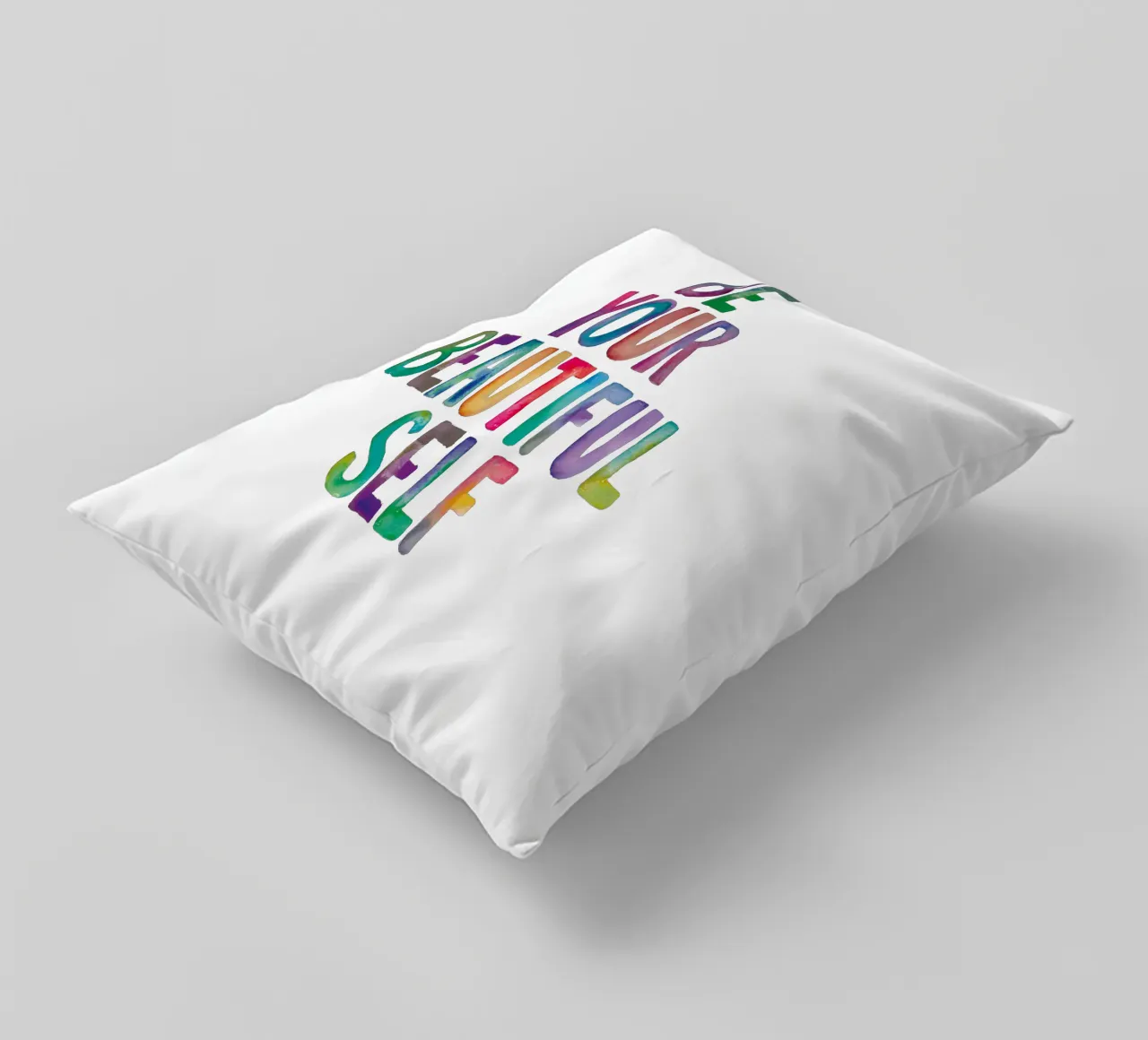 Be Your Beautiful Self - Design tipografico arcobaleno per bambini cuscino da THE MOTIVATED TYPE