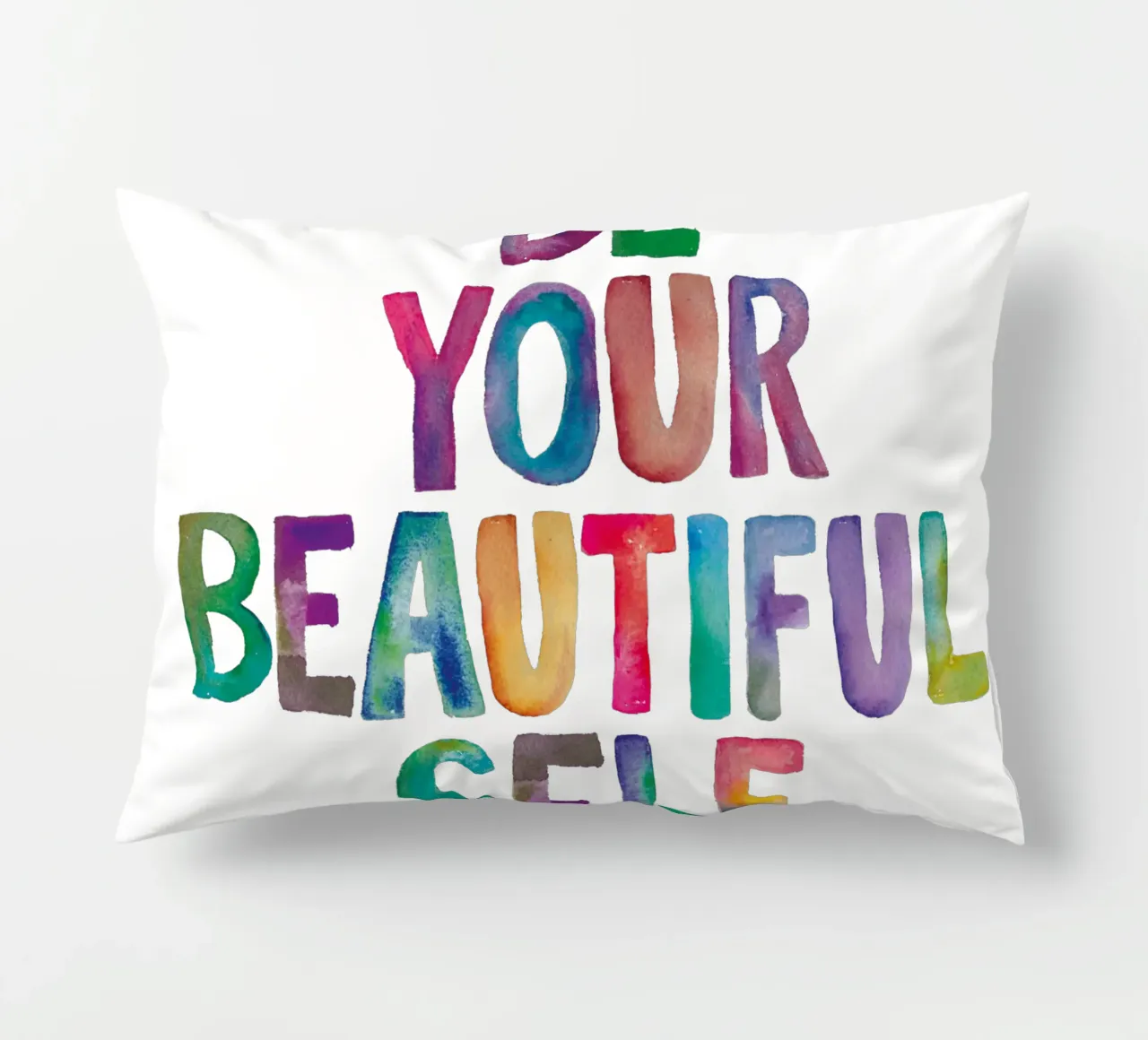 Be Your Beautiful Self - Design tipografico arcobaleno per bambini cuscino da THE MOTIVATED TYPE