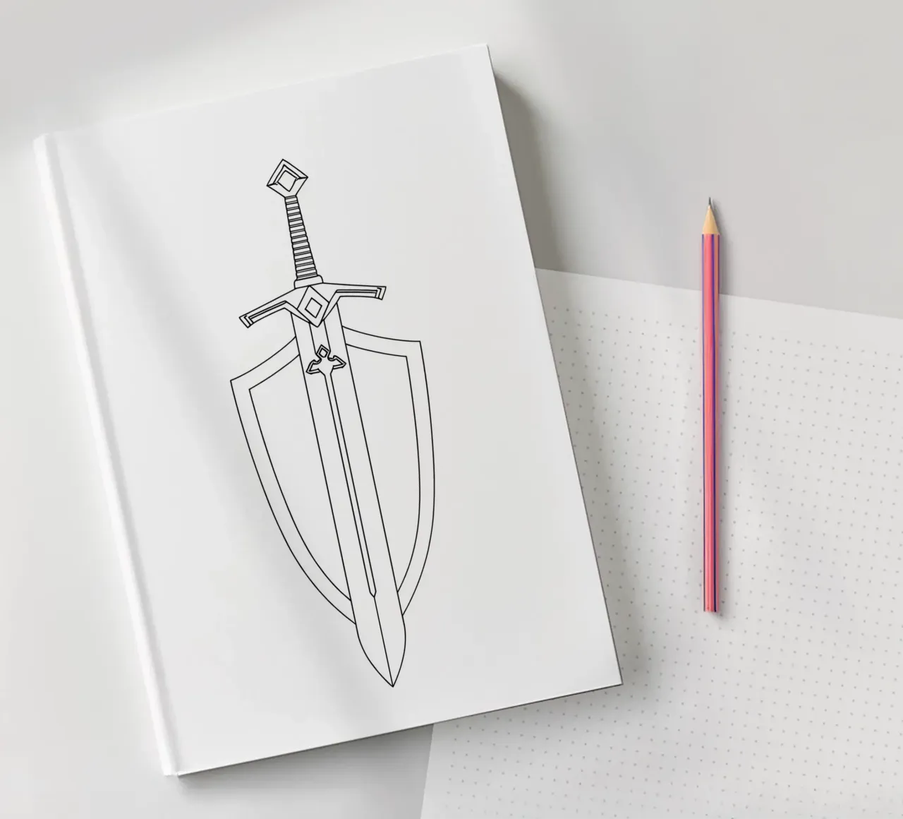 Sword And Shield - Minimalist Line Art notebook by Viv Line Art