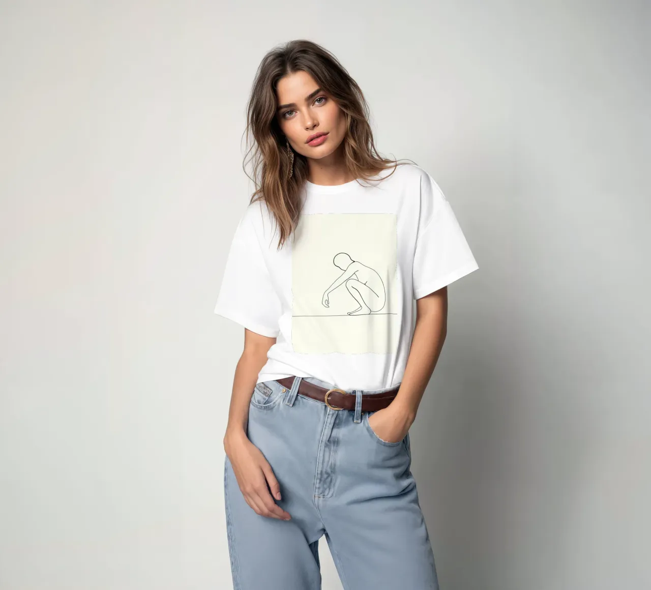 Crouching And Watching You - Dessin au trait minimaliste t-shirt de Viv Line Art