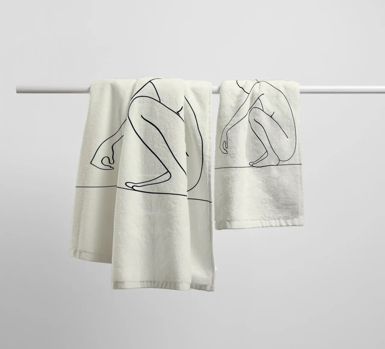 Crouching And Watching You - Dessin au trait minimaliste serviette de bain de Viv Line Art