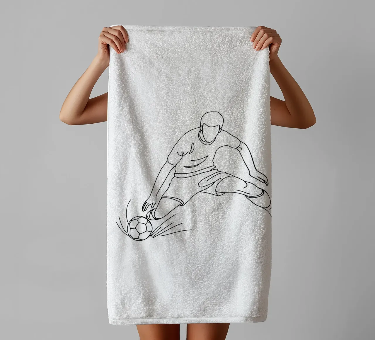 Giocatore di calcio che spara - Line Art minimalista asciugamano da bagno da Viv Line Art