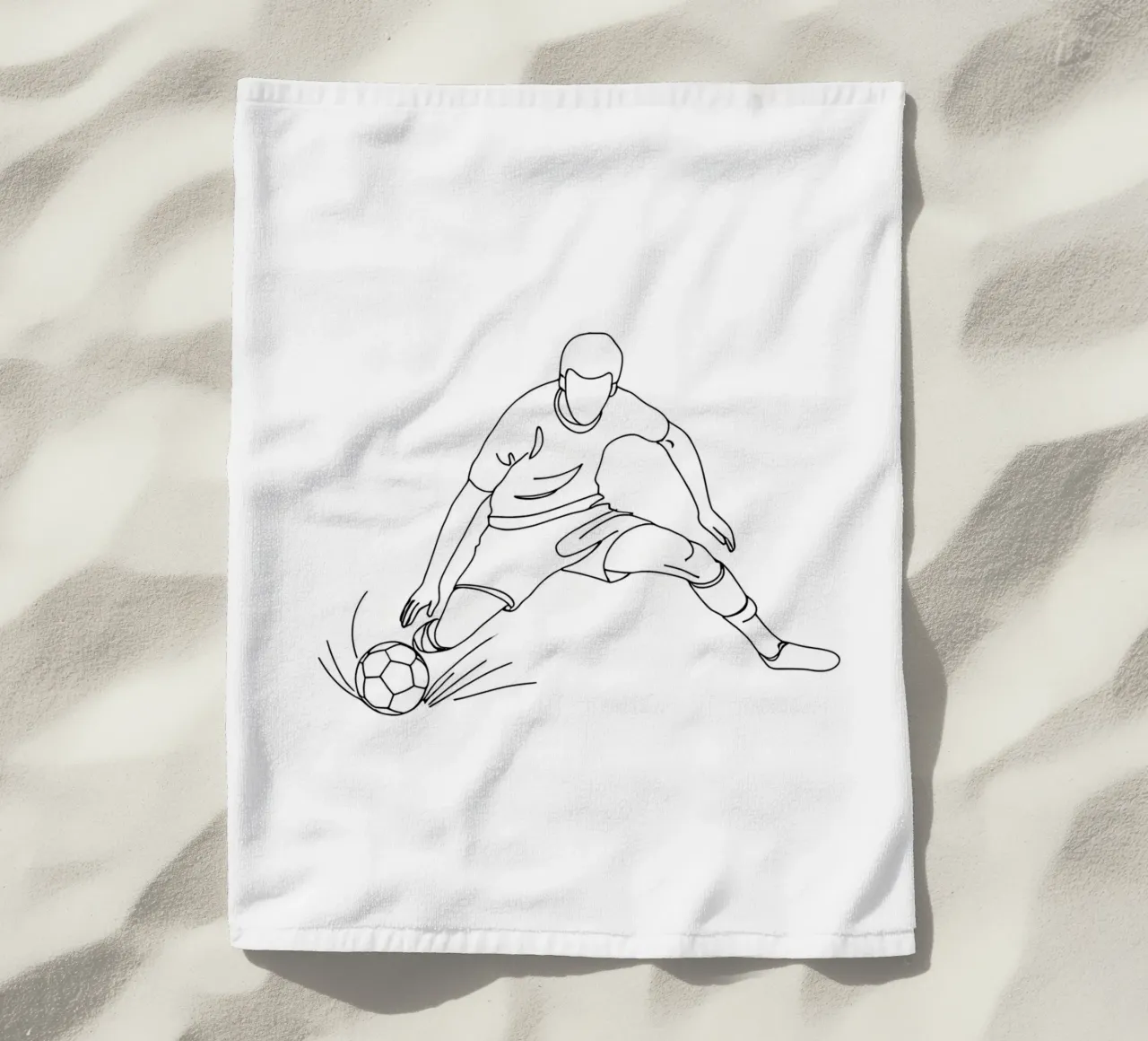 Giocatore di calcio che spara - Line Art minimalista telo mare da Viv Line Art