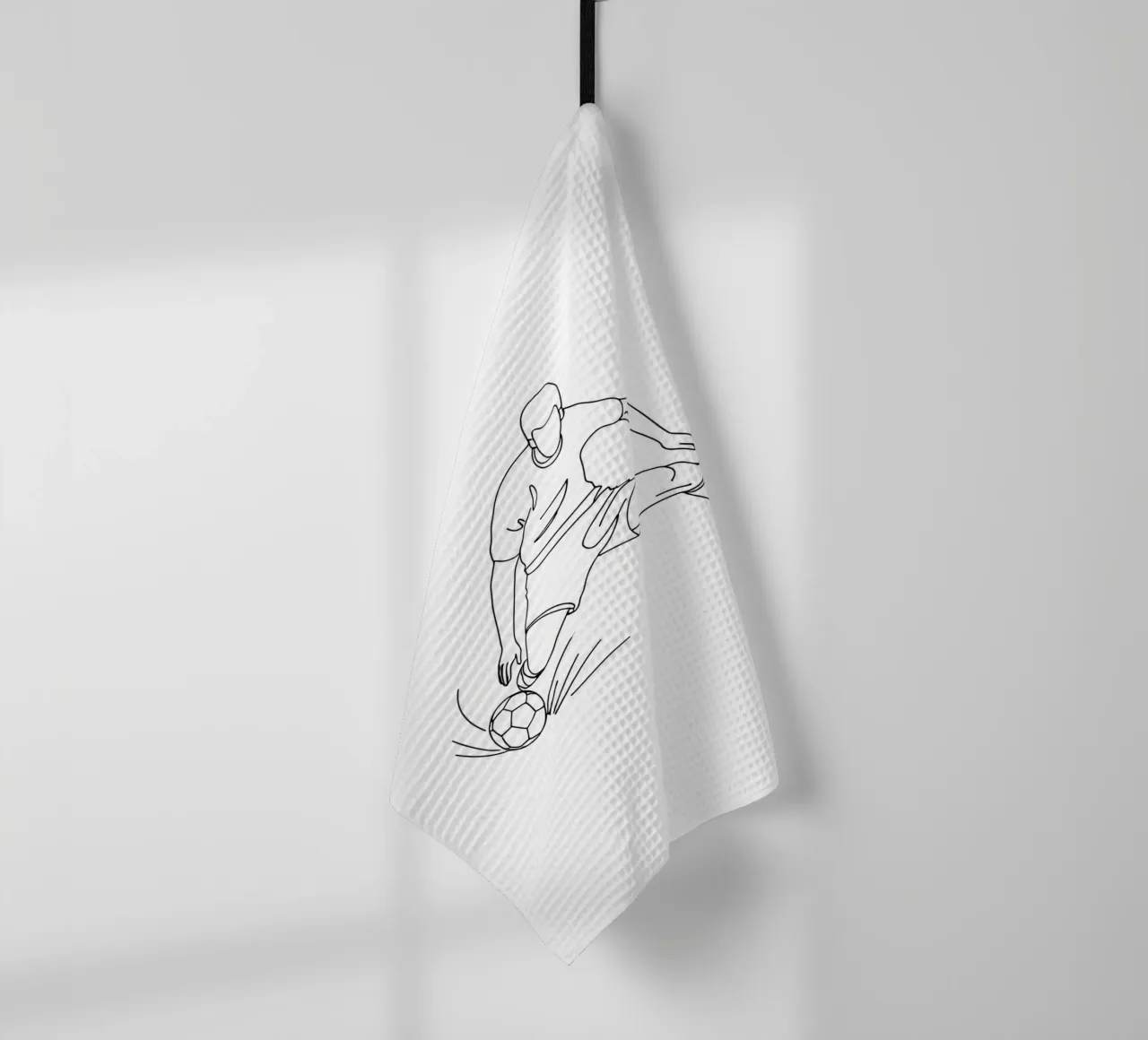 Soccer Player Shooting - Minimalist Line Art tea towel by Viv Line Art