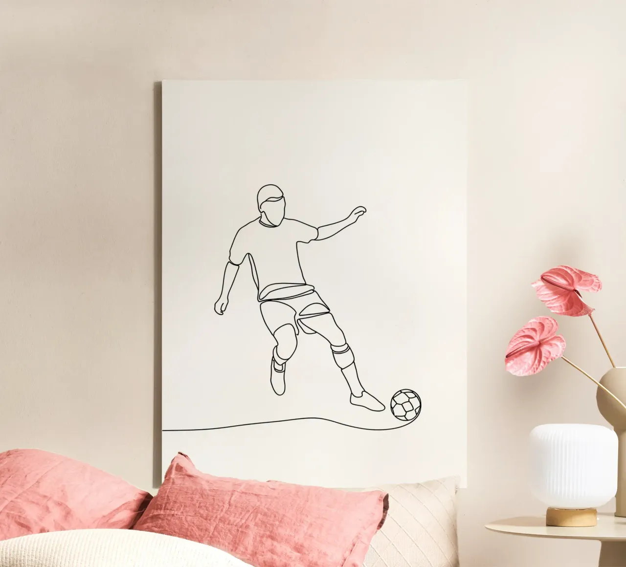 Voetballer - Minimalistische lijntekening canvas met Baklijst van Viv Line Art