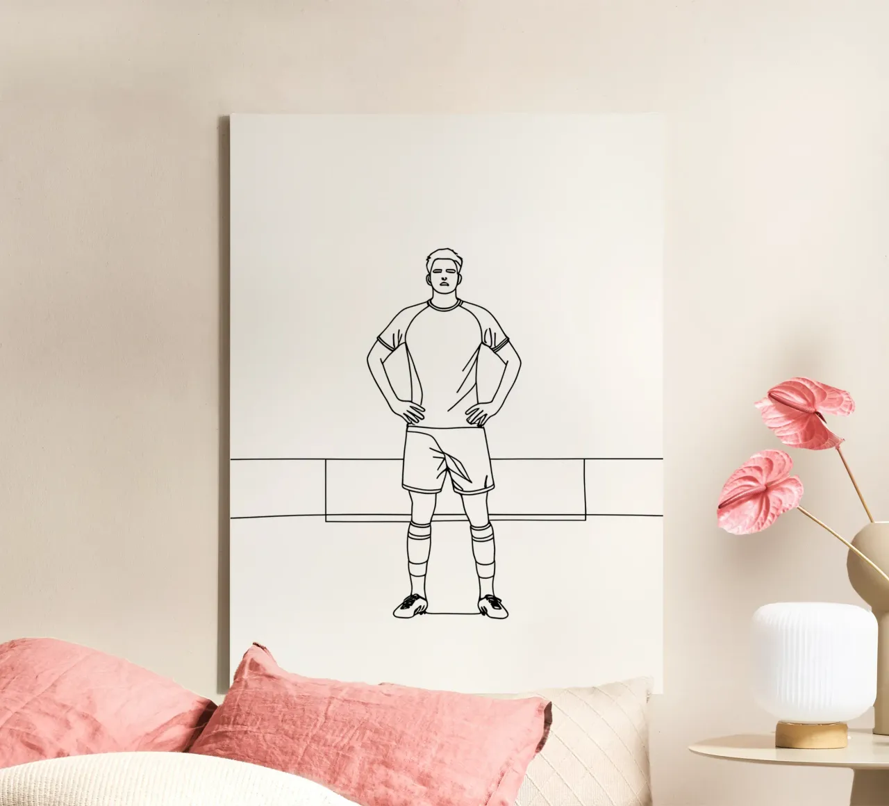 Calcio - Line art minimalista tela con Cornice a cassetta da Viv Line Art