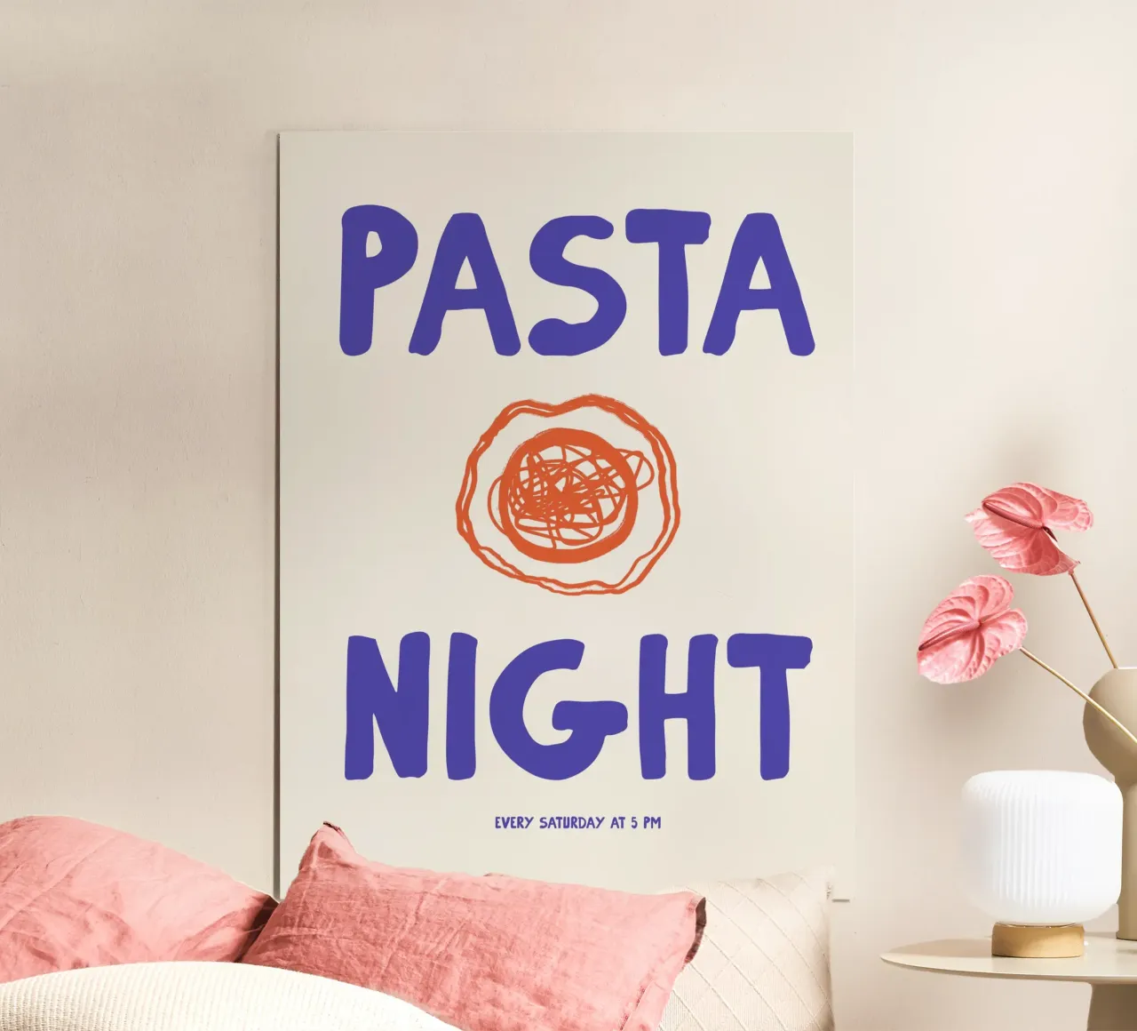 Pasta Night No 01 poster con telaio in alluminio da treechild