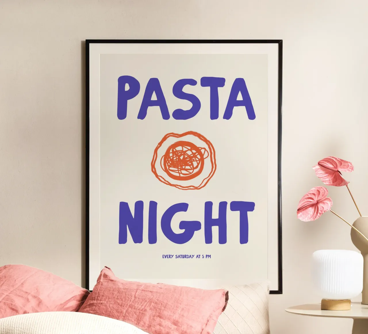 Pasta Night No 01 poster con telaio in alluminio da treechild