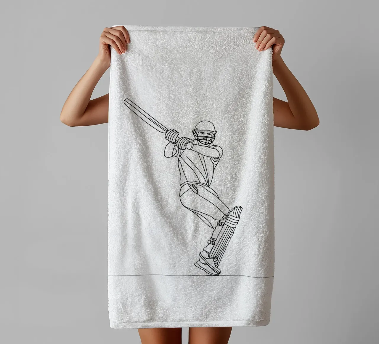 Battitore di cricket - Line Art minimalista asciugamano da bagno da Viv Line Art